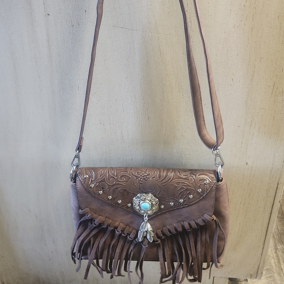 Lavawa Western Leather Purse with Fringe and Turquoise. - Picture 1 of 6